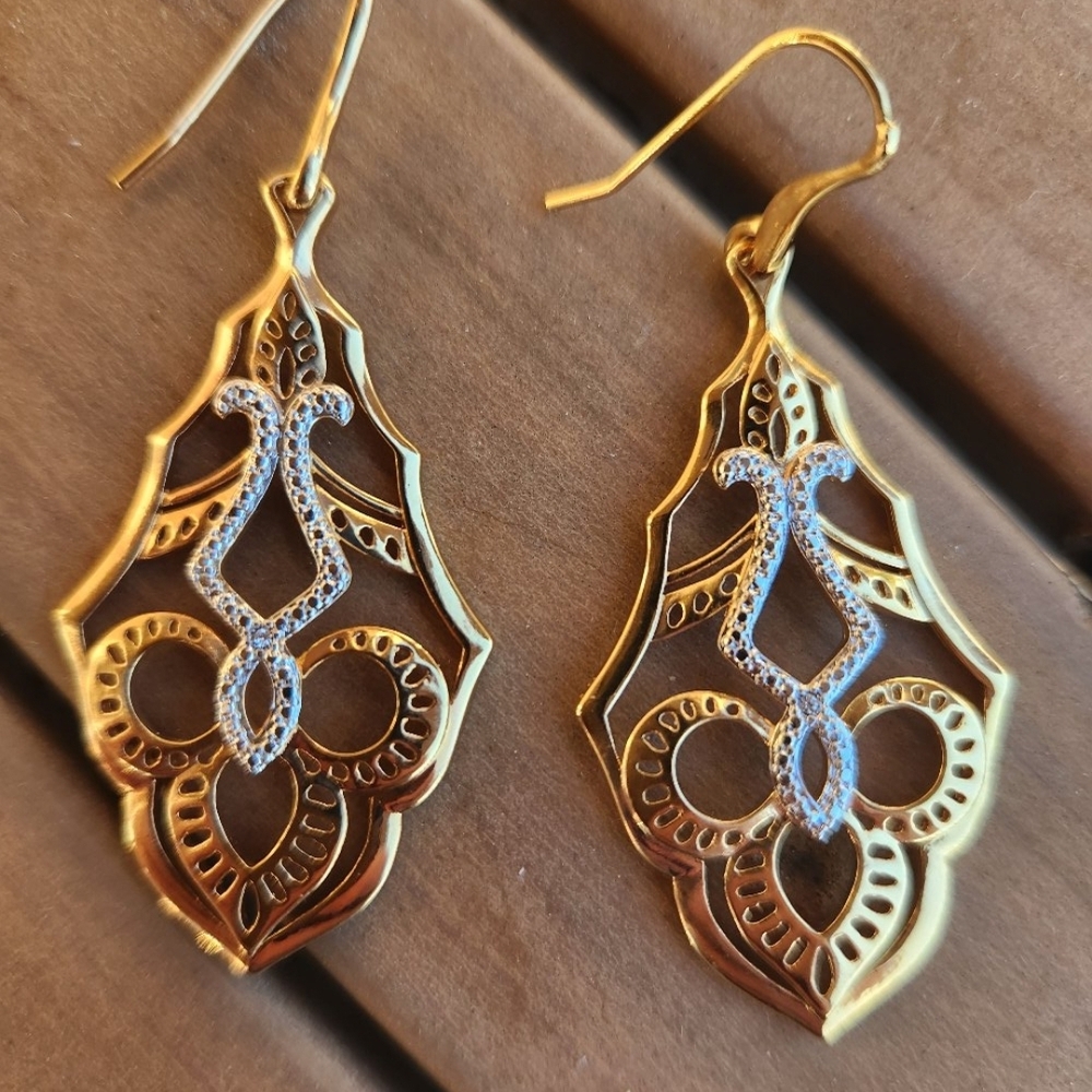 18KT GOLD PLATED REAL DIAMOND CLUSTER DROP EARRINGS